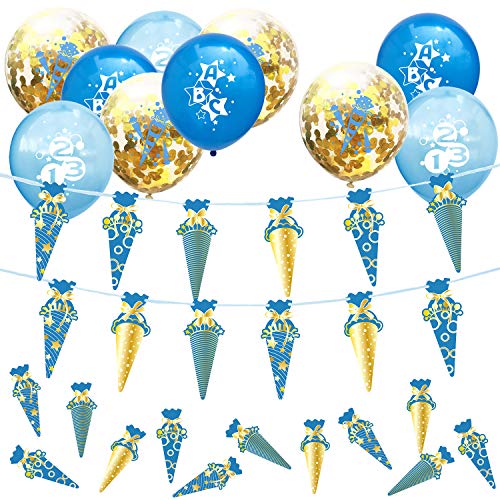Oblique Unique® Schuleinführung Schulanfang Einschulung Deko Set für Jungs - Zuckertüten Girlande + Konfetti Luftballon Set + Zuckertüten Konfetti von Oblique Unique