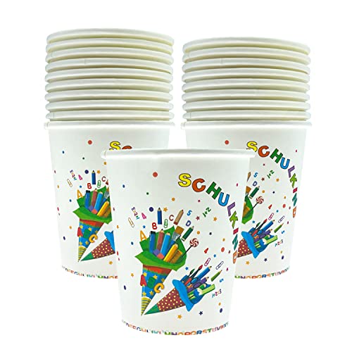 Oblique Unique® Schulkind Party Pappbecher Set Papierbecher Trinkbecher für Schuleinführung Einschulung Tischdeko für Jungen und Mädchen (Bunt - 20 Stück) von Oblique Unique