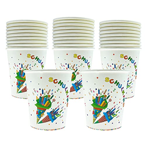 Oblique Unique® Schulkind Party Pappbecher Set Papierbecher Trinkbecher für Schuleinführung Einschulung Tischdeko für Jungen und Mädchen (Bunt - 30 Stück) von Oblique Unique