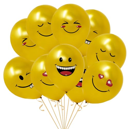 Oblique Unique® Smiley Luftballon Set 10 Stk. Ballons für Jungs und Mädchen für Kinder Geburtstag Schuleinführung Schulanfang Motto Party von Oblique Unique