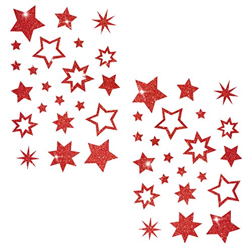 Oblique-Unique® Stern Sticker Aufkleber Rot Glitzernde Funkelnde Sterne Mix - selbstklebend von Oblique Unique