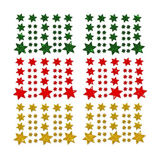 Oblique Unique® Stern Sticker Set 204 Stück Selbstklebende glitzernde Sterne Aufkleber Deko Weihnachten Basteln Scrapbooking Grün Rot Gold von Oblique Unique