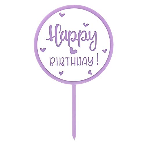 Oblique Unique® Torten Kuchen Topper Aufsatz Happy Birthday Kinder Geburtstag Jubiläum Deko mit Blumen oder Herzen Muffin Cupcake Dekoration (Lila rund) von Oblique Unique