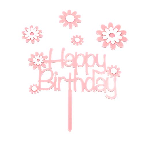 Oblique Unique® Torten Kuchen Topper Aufsatz Happy Birthday Kinder Geburtstag Jubiläum Deko mit Blumen oder Herzen Muffin Cupcake Dekoration (Rosa mit Blumen) von Oblique Unique