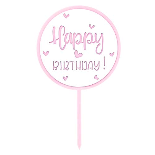 Oblique Unique® Torten Kuchen Topper Aufsatz Happy Birthday Kinder Geburtstag Jubiläum Deko mit Blumen oder Herzen Muffin Cupcake Dekoration (Rosa rund) von Oblique Unique