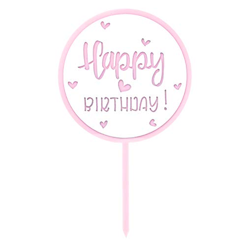 Oblique Unique® Torten Kuchen Topper Aufsatz Happy Birthday Kinder Geburtstag Jubiläum Deko mit Blumen oder Herzen Muffin Cupcake Dekoration (Rosa rund) von Oblique Unique