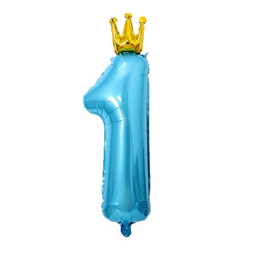 Oblique Unique® XXL Folien Luftballon Zahl 1 mit goldener Krone Ballon Deko 1 Meter groß für 1. Geburtstag Jubiläum Party Dekoration Kindergeburtstag (Blau) von Oblique Unique