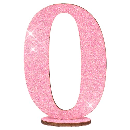 Oblique Unique® Zahlen Holz Aufsteller Rosa mit Glitzer Dekoration für Geburtstag Jubiläum Deko Tischdeko Torten Deko (Zahl 0) von Oblique Unique