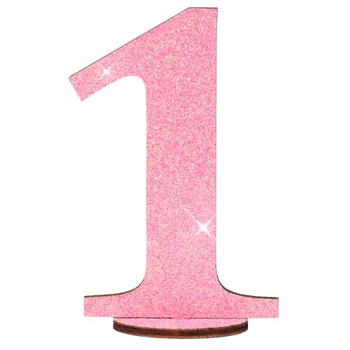 Oblique Unique® Zahlen Holz Aufsteller Rosa mit Glitzer Dekoration für Geburtstag Jubiläum Deko Tischdeko Torten Deko (Zahl 1) von Oblique Unique