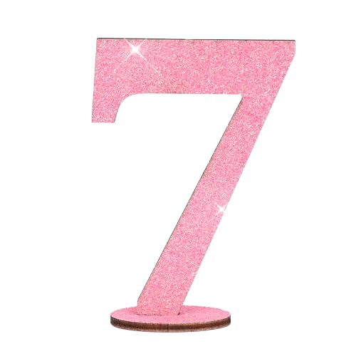 Oblique Unique® Zahlen Holz Aufsteller Rosa mit Glitzer Dekoration für Geburtstag Jubiläum Deko Tischdeko Torten Deko (Zahl 7) von Oblique Unique