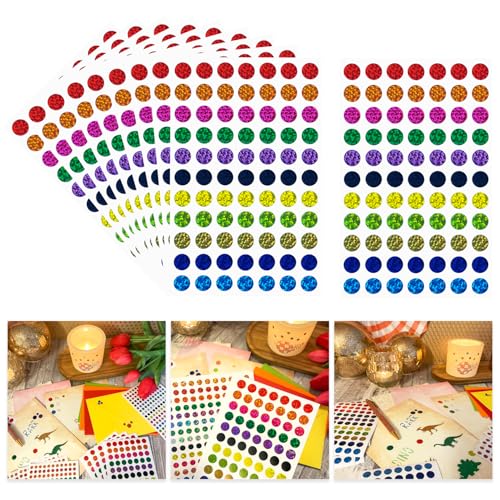 Oblique Unique 770x Punkte Sticker Kreise Markierungspunkte Klebepunkte Aufkleber Bunt Hologramm Effekt Glitzernd 10 Bögen á 77 Stück zum Basteln Scrapbooking Dekoration (Bunt Holo Effekt - 1,0 cm) von Oblique Unique