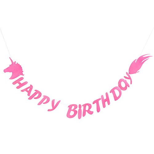 Oblique-Unique® Happy Birthday Einhorn Girlande Unicorn Banner aus echtem Filz Rosa 2m - Kinder Geburtstag Party Deko von Oblique Unique