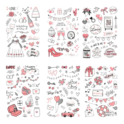 Oblique Unique Hochzeit Sticker Aufkleber Transparent Hellrot Silber zum Verzieren Scrapbooking Basteln für Hochzeit JGA Mr. und Mrs Weeding Day (Rot) von Oblique Unique