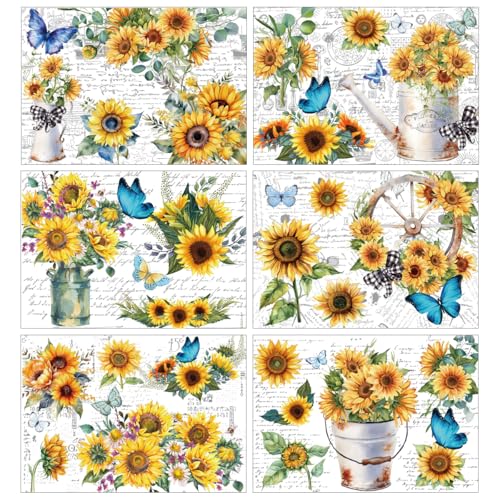 Obookey Rub-on-Aufkleber für Bastelarbeiten und Möbel, Sonnenblumen-Schmetterling, Vintage-Blumenmuster, Blumen-Designs, Aufkleber für Holz, Zuhause, Tür, Fenster, Dekoration, 30 x 21 cm (6 Bögen) Obookey Rub-on-Aufkleber für Bastelarbeiten und Möbel, Sonnenblumen-Schmetterling, Vintage-Blumenmuster, Blumen-Designs, Aufkleber für Holz, Zuhause, Tür, Fenster, Dekoration, 30 x 21 cm (6 Bögen) von Obookey