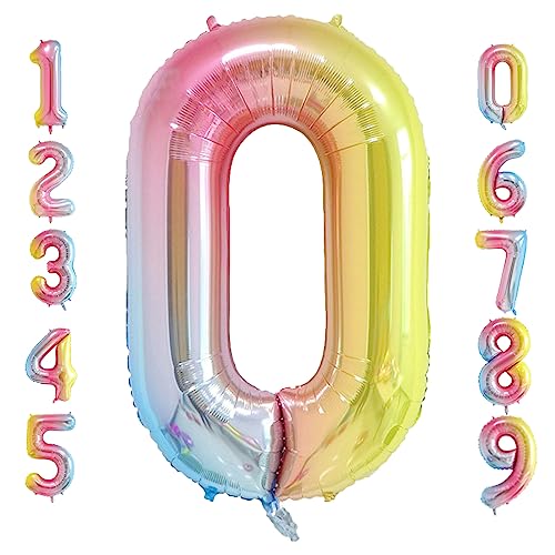 Oboteny Folien Helium Luftballons Geburtstag - 40Zoll(101CM)-Regenbogen-Gradienten-Zahlenballons mit Krone, Zahlenballon Geeignet Geburtstagsdeko Hochzeitsdeko Party Deko - [0] von Oboteny