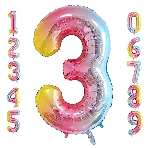 Oboteny Folien Helium Luftballons Geburtstag - 40Zoll(101CM)-Regenbogen-Gradienten-Zahlenballons mit Krone, Zahlenballon Geeignet Geburtstagsdeko Hochzeitsdeko Party Deko - [3] von Oboteny