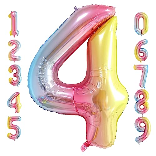 Oboteny Folien Helium Luftballons Geburtstag - 40Zoll(101CM)-Regenbogen-Gradienten-Zahlenballons mit Krone, Zahlenballon Geeignet Geburtstagsdeko Hochzeitsdeko Party Deko - [4] von Oboteny