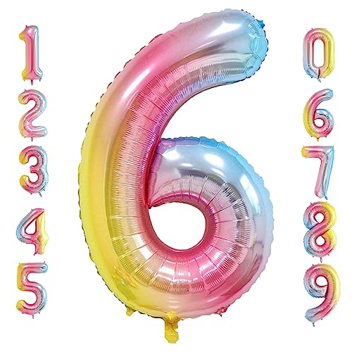 Oboteny Folien Helium Luftballons Geburtstag - 40Zoll(101CM)-Regenbogen-Gradienten-Zahlenballons mit Krone, Zahlenballon Geeignet Geburtstagsdeko Hochzeitsdeko Party Deko - [6] von Oboteny