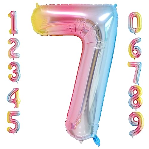 Oboteny Folien Helium Luftballons Geburtstag - 40Zoll(101CM)-Regenbogen-Gradienten-Zahlenballons mit Krone, Zahlenballon Geeignet Geburtstagsdeko Hochzeitsdeko Party Deko - [7] von Oboteny