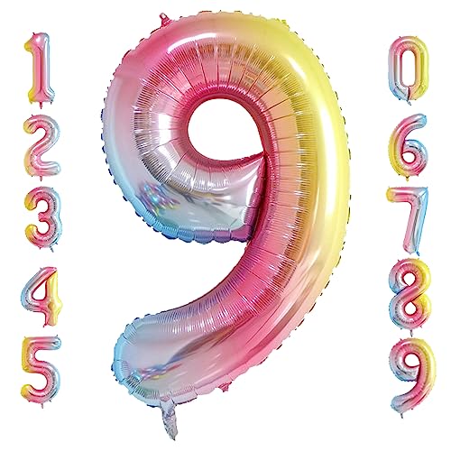 Oboteny Folien Helium Luftballons Geburtstag - 40Zoll(101CM)-Regenbogen-Gradienten-Zahlenballons mit Krone, Zahlenballon Geeignet Geburtstagsdeko Hochzeitsdeko Party Deko - [9] von Oboteny