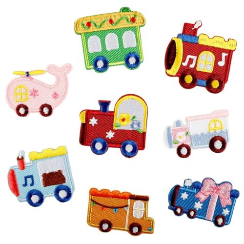 8 x Stickerei-Flicken zum Aufbügeln für Kinder, Erwachsene, Jacken, Rucksäcke, Nähen, Bastelprojekte, Cartoon-Fahrzeug, Bügelapplikationen von Obotsnoi