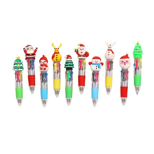 Obotsnoi 10 Stück bunte Weihnachts-Kugelschreiber, 4 Farb-in-1, einziehbare Kugelschreiber, 0,7 mm Spitze, glattes Schreiben, Schule, Bürobedarf, Kugelschreiber Obotsnoi 10 Stück bunte Weihnachts-Kugelschreiber, 4 Farb-in-1, einziehbare Kugelschreiber, 0,7 mm Spitze, glattes Schreiben, Schule, Bürobedarf, Kugelschreiber von Obotsnoi