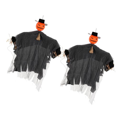 Obotsnoi Halloween-Szenen-Dekorationen, Kürbishut, Specter-Ornament mit Strohschleife für unheimliche Themen, Party-Zubehör, Orangen, Specter, Kürbishut, Dekoration von Obotsnoi
