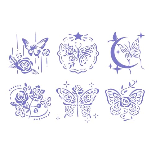 Schmetterlings-Schablonen, Zeichenschablonen, Malschablonen, Blumen für Schulen, Zuhause, Basteln, Blumen, Scrapbooking, Malen, Basteln, 6 Stück von Obotsnoi
