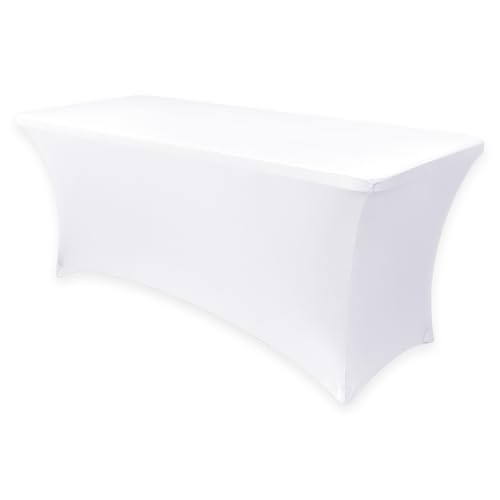 Obstal 240 cm Stretch-Husse für Standard-Klapptische, Universal-Tischabdeckung, rechteckig, Schutz für Hochzeit, Bankett, Party, Weiß, ca. 244 cm Länge x 76 cm Breite x 76 cm Höhe von Obstal