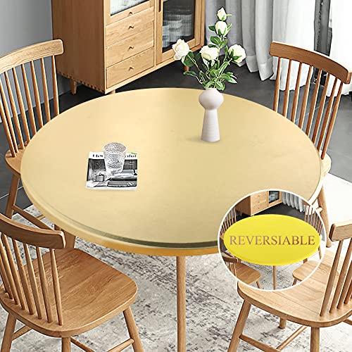 Obstal Passgenaue runde Tischdecke, wendbar, wasserdicht, Ölverschüttung, elastisch, Stretch-Tischdecke, passend für runde Tische mit einem Durchmesser von bis zu 81.3 cm – 91.4 cm, Goldprägung von Obstal