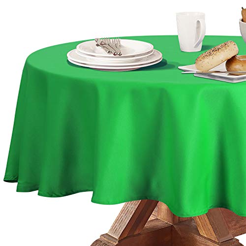 Obstal Runde Tischdecke, 210 g/m², öldicht, auslaufsicher, wasserdicht, Weihnachtsdekoration, Stoff-Tischabdeckung für Urlaubsparty (Grün, 228 cm Durchmesser) von Obstal