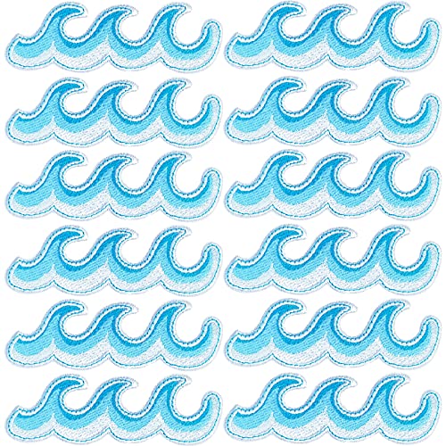 20 Stück Ozeanwelle bestickte Flicken blaue Meereswelle zum Aufbügeln Welle Applique Reparatur Patch für Kleidung Kleid Jacken Kappen DIY Stickerei Patches Nähen Handwerk Dekoration von Obsummoy