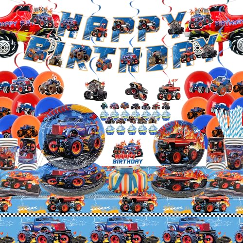 Obussgar Monster Trucks Geburtstag Party Dekorationen, Monster Trucks Party Zubehör einschließlich Banner, Teller, Tassen, Servietten, Tischdecke, Luftballons für Boy Birthday Party - für 20 Gäste Obussgar Monster Trucks Geburtstag Party Dekorationen, Monster Trucks Party Zubehör einschließlich Banner, Teller, Tassen, Servietten, Tischdecke, Luftballons für Boy Birthday Party - für 20 Gäste von Obussgar