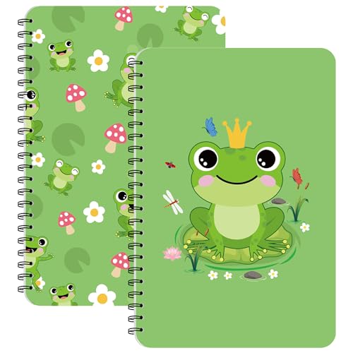 Obussgar 2Pcs A5 Cute Frog Spiral Notebook, Cartoon Frosch Notebook, Kinder Tagebuch Notizblock für Studenten Urlaub Geschenk von Obussgar