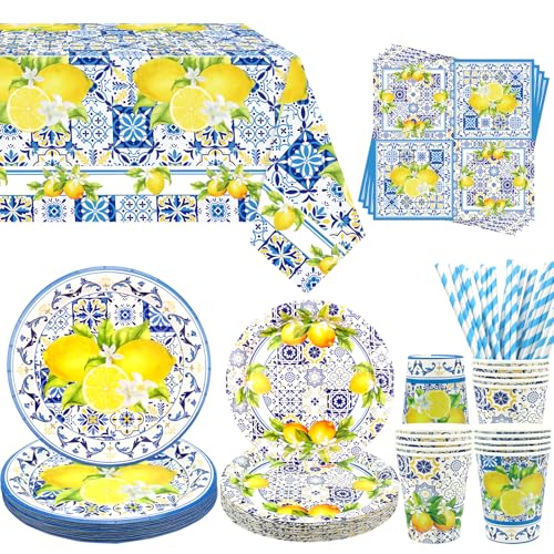Obussgar Capri Lemon Party Dekoration – Capri Lemon Geburtstag Party Geschirr Supplies Enthält Teller, Becher, Servietten, Tischdecke, Strohhalme – serviert 20 Stück Obussgar Capri Lemon Party Dekoration – Capri Lemon Geburtstag Party Geschirr Supplies Enthält Teller, Becher, Servietten, Tischdecke, Strohhalme – serviert 20 Stück von Obussgar