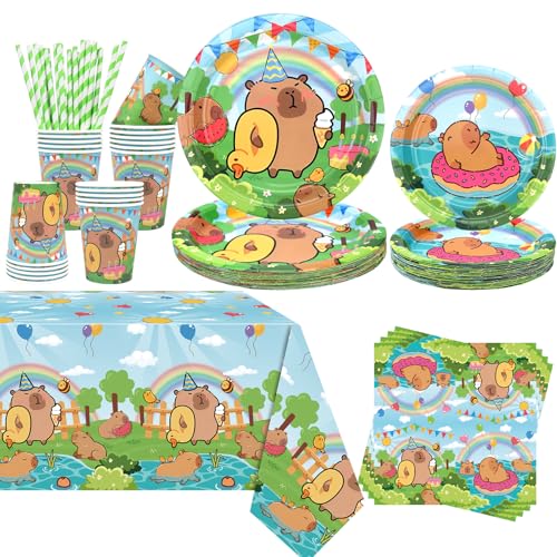 Obussgar Capybara Party Dekoration - Capybara Geburtstag Party Geschirr Supplies Enthält Teller, Becher, Servietten, Tischdecke, Strohhalme - Serves 20 Obussgar Capybara Party Dekoration - Capybara Geburtstag Party Geschirr Supplies Enthält Teller, Becher, Servietten, Tischdecke, Strohhalme - Serves 20 von Obussgar