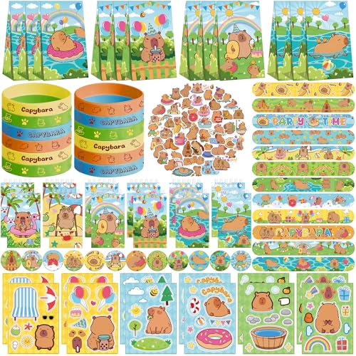Obussgar Capybara Party Favour Supplies einschließlich Capybara Geschenk-Taschen, Aufkleber, Abzeichen, Armbänder für Capybara Thema Geburtstagsparty Obussgar Capybara Party Favour Supplies einschließlich Capybara Geschenk-Taschen, Aufkleber, Abzeichen, Armbänder für Capybara Thema Geburtstagsparty von Obussgar