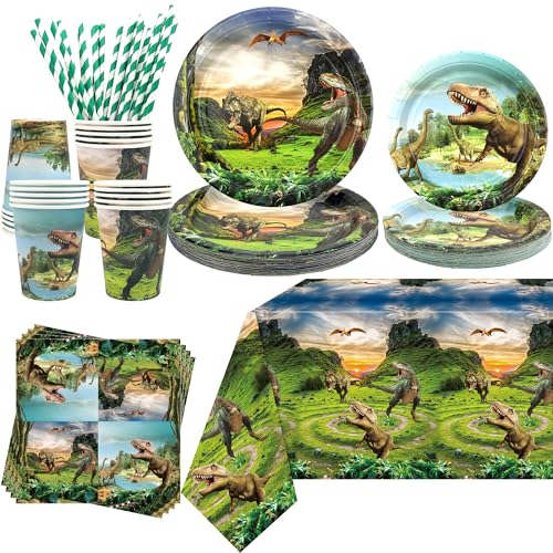 Obussgar Dinosaurier Party Dekoration - Cartoon Dinosaurier Geburtstag Party Geschirr liefert umfasst Teller, Tassen, Servietten, Tischtuch, Strohhalme - serviert 20 Obussgar Dinosaurier Party Dekoration - Cartoon Dinosaurier Geburtstag Party Geschirr liefert umfasst Teller, Tassen, Servietten, Tischtuch, Strohhalme - serviert 20 von Obussgar