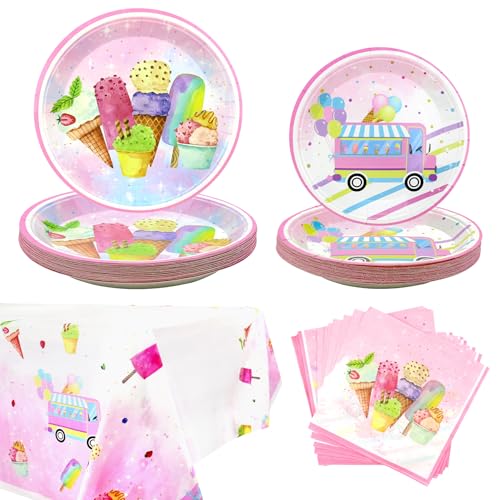 Obussgar Eiscreme Geburtstag Party Dekorationen - Eiscreme Geburtstag Party Supplies einschließlich Teller, Tassen, Servietten - für 24 Gäste Obussgar Eiscreme Geburtstag Party Dekorationen - Eiscreme Geburtstag Party Supplies einschließlich Teller, Tassen, Servietten - für 24 Gäste von Obussgar