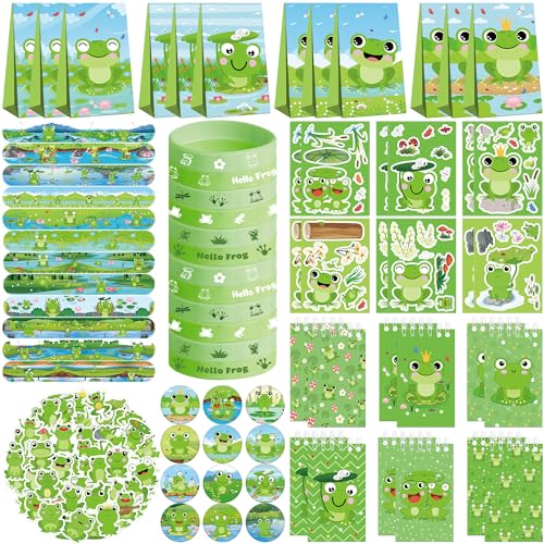 Obussgar Frosch Party Favor Supplies einschließlich Cartoon Frosch Thema Geschenk-Taschen, Aufkleber, Abzeichen, Armbänder, für Kindergeburtstag Party Supplies Obussgar Frosch Party Favor Supplies einschließlich Cartoon Frosch Thema Geschenk-Taschen, Aufkleber, Abzeichen, Armbänder, für Kindergeburtstag Party Supplies von Obussgar