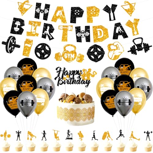 Obussgar Gym Geburtstag Party Dekorationen - Gym Party Zubehör einschließlich Geburtstag Banner, Fitness Kuchen Topper, für Fitness Themed Party Dekorationen Obussgar Gym Geburtstag Party Dekorationen - Gym Party Zubehör einschließlich Geburtstag Banner, Fitness Kuchen Topper, für Fitness Themed Party Dekorationen von Obussgar