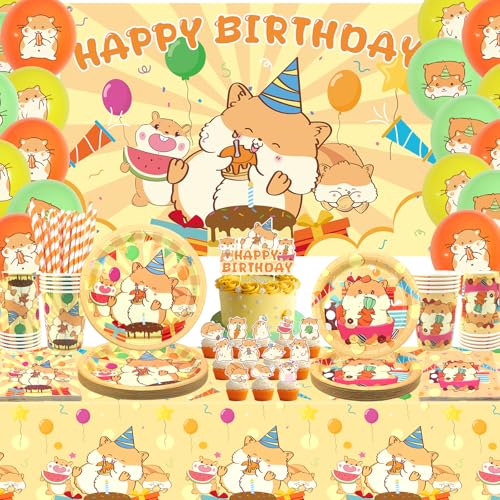 Obussgar Hamster Geburtstag Party Dekorationen - Hamster Party Supplies einschließlich Hintergrund, Teller, Tortenaufsatz, Tasse, Serviette, Ballon, Tischdecke für Hamster Party Dekoration - Serves 20 Obussgar Hamster Geburtstag Party Dekorationen - Hamster Party Supplies einschließlich Hintergrund, Teller, Tortenaufsatz, Tasse, Serviette, Ballon, Tischdecke für Hamster Party Dekoration - Serves 20 von Obussgar