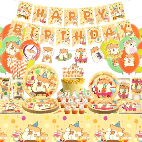 Obussgar Hamster Geburtstag Party Dekorationen - Hamster Party Zubehör einschließlich Banner, Teller, Kuchen Topper, Tasse, Serviette, Luftballon, Tischdecke - serviert 20 Obussgar Hamster Geburtstag Party Dekorationen - Hamster Party Zubehör einschließlich Banner, Teller, Kuchen Topper, Tasse, Serviette, Luftballon, Tischdecke - serviert 20 von Obussgar