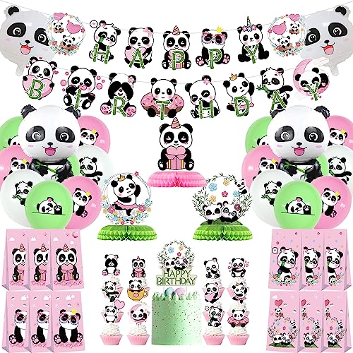 Obussgar Panda Geburtstag Party Dekorationen- Panda Party Zubehör einschließlich Banner, Cake Toppers, Tisch Centerpieces, Candy Bags, Panda Ballons für Mädchen Geburtstag Party von Obussgar