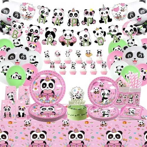 Obussgar Panda Geburtstag Party Dekorationen- Panda Party Zubehör einschließlich Banner, Teller, Tassen, Tischtücher, Panda Ballons für Mädchen Geburtstag Party (B) von Obussgar