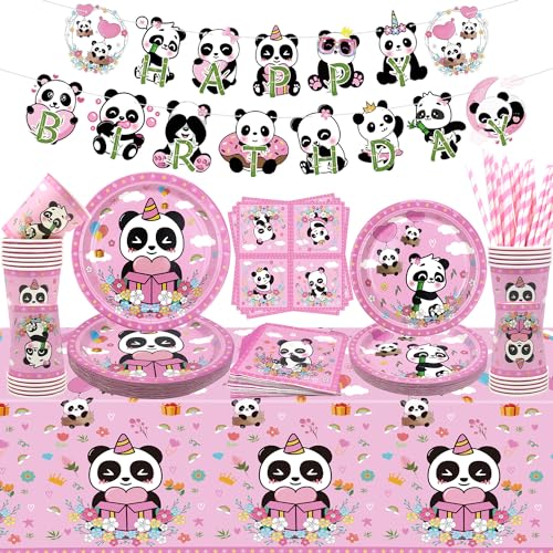 Obussgar Panda Geburtstag Party Dekorationen - Panda Party Zubehör einschließlich Banner, Teller, Tassen, Tischtücher für Mädchen Geburtstag Party (A) (A) von Obussgar