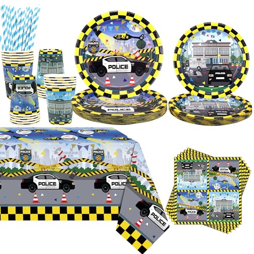Obussgar Polizei Geburtstag Party Dekorationen - Polizei Party Supplies einschließlich Teller, Becher, Servietten, Strohhalme, Tischdecke - Serves 20 Obussgar Polizei Geburtstag Party Dekorationen - Polizei Party Supplies einschließlich Teller, Becher, Servietten, Strohhalme, Tischdecke - Serves 20 von Obussgar