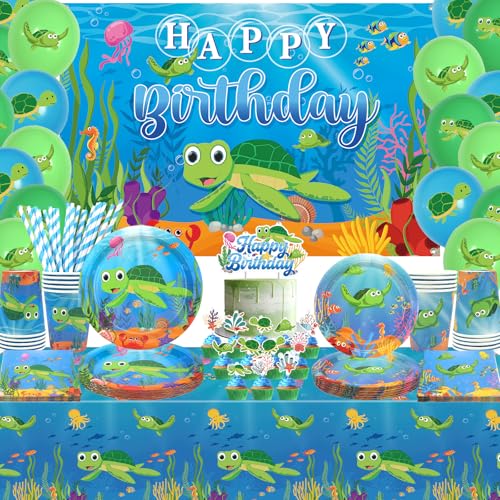 Obussgar Schildkröte Geburtstag Party Dekorationen - Schildkröte Party Supplies einschließlich Banner, Teller, Kuchen Topper, Tasse, Serviette, Ballon, Tischdecke für Schildkröte Party Dekoration (BJ) Obussgar Schildkröte Geburtstag Party Dekorationen - Schildkröte Party Supplies einschließlich Banner, Teller, Kuchen Topper, Tasse, Serviette, Ballon, Tischdecke für Schildkröte Party Dekoration (BJ) von Obussgar