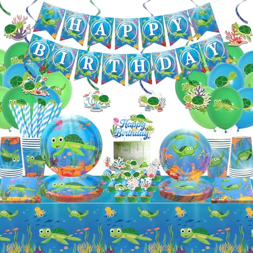 Obussgar Schildkröte Geburtstag Party Dekorationen - Schildkröte Partyzubehör einschließlich Banner, Teller, Tortenaufsatz, Tasse, Serviette, Ballon, Tischdecke für Schildkröte Party Dekoration (LQ) Obussgar Schildkröte Geburtstag Party Dekorationen - Schildkröte Partyzubehör einschließlich Banner, Teller, Tortenaufsatz, Tasse, Serviette, Ballon, Tischdecke für Schildkröte Party Dekoration (LQ) von Obussgar