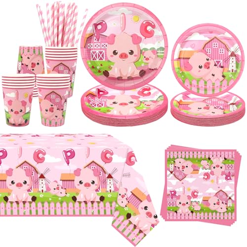 Obussgar Schwein Party Dekoration - Pink Pig Geburtstag Party Geschirr Supplies Enthält Teller, Becher, Servietten, Tischdecke, Strohhalme - Serves 20 Obussgar Schwein Party Dekoration - Pink Pig Geburtstag Party Geschirr Supplies Enthält Teller, Becher, Servietten, Tischdecke, Strohhalme - Serves 20 von Obussgar